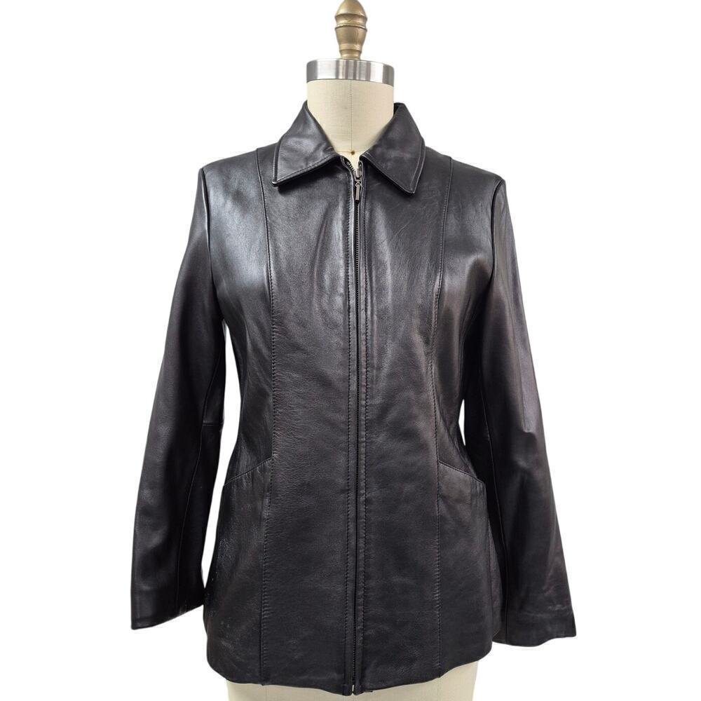 Worthington Genuine Lambskin Rich Brown Leather Jacket Zip Sz M NWOT